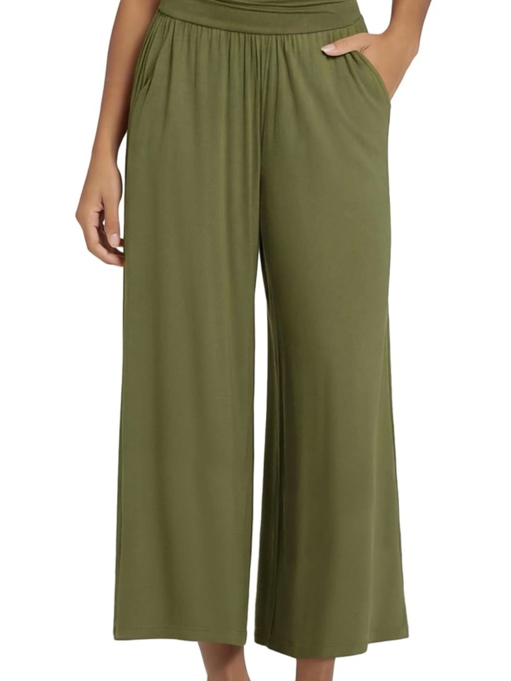 High-Rise Olive Wide-Leg Lounge Pants - Picture 3 of 4